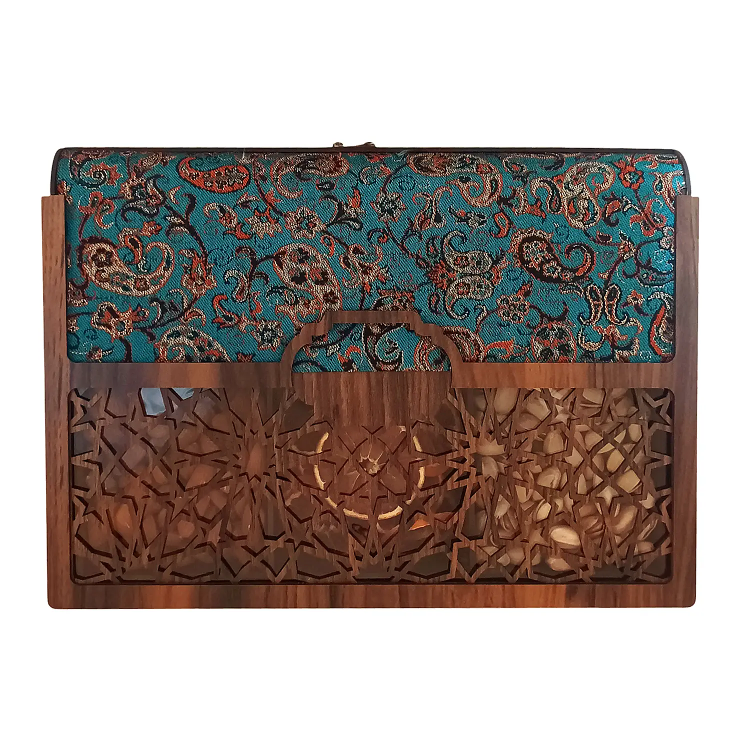 باکس یلدایی دارودرخت طرح ترمه آجیل خام و میوه خشک 6 خانه